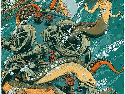 311 311 creature gig illustration jellyfish mermaid ocean octopus poster screen print sea show vintage