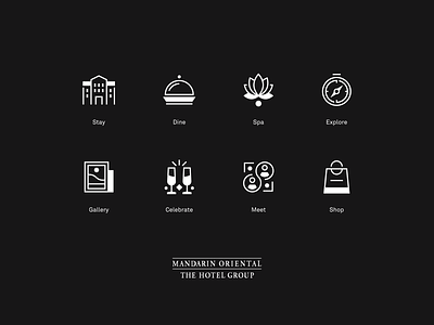 Mandarin Oriental Homepage Icons bag celebrate clothing covention dine explore gallery hotel icon iconography illustration line art luxury meet minimal party shop spa stay wedding