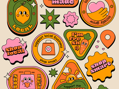Shop Local Badges 🛍️ 2d art badge flat freebie fresh made hand made illustration label local producers locally made made with love old cartoon shop local shop smart sticker stroke illustration support small business vector vector art