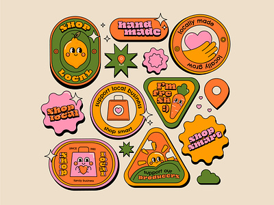 Shop Local Badges 🛍️ 2d art badge flat freebie fresh made hand made illustration label local producers locally made made with love old cartoon shop local shop smart sticker stroke illustration support small business vector vector art