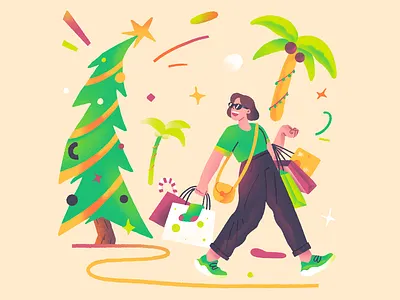 Xmas Shopping 2d buying character fiverr holiday season illustration mall shopping simple store tropical xmas tree