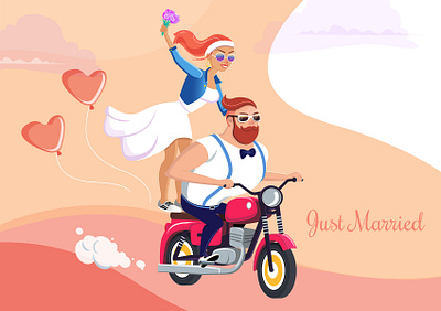 Wedding motorcycle character design cute design flat illustration girl character illustration love man character married spring vector