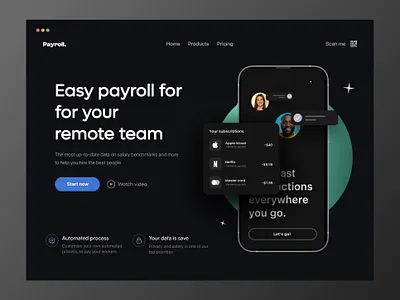 Web design - payroll accounting benefits dark mode darke theme employee hr human resources payroll ui ux webdesign