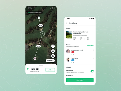 Holeswing - Match Page (Light Mode) app clean country club golf golfcourse golfrange ios location maps match mobile app mobile ui mobilegolf places round scoring sports app ui design ui kit ux design