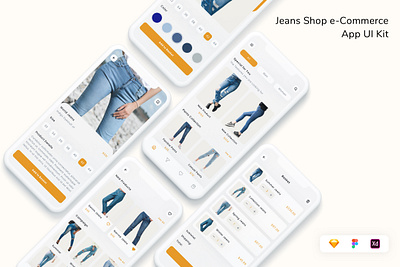 Jeans Shop e-Commerce App UI Kit app b2b c2c ecommerce jeans shop shopping store ui ui kit ux