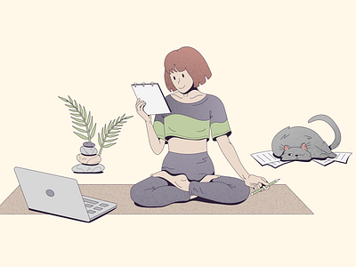 Zen, work, cat character cover editorial illustration noise vector work zen