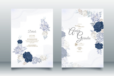 Wedding Invitation Beautiful Blue Rose floral card design floral flower frame illustration logo ui vector wedding