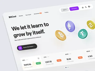 Crypto Exchange landingpage 3d binance bitcoin clean coin crypto crypto swap cryptocurrencies dashboard ethereum landingpage swap typography ui wallet website