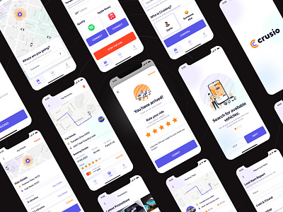 Crusio - Self Driving Vehicle App app branding car clean design illustration logo mobile app self driving taxi transport trip ui ux