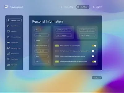 Interface of Personal Dashboard and Settings apple design blocks blurred branding dashboard glassmorphism illustration interface ui ux vector