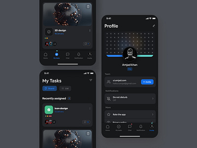 Task Management App Design ( Dark version ) app assest clean creative dark mode design interface minimal platform project management saas task task app task management tool ui uiamjad user experience user interface ux