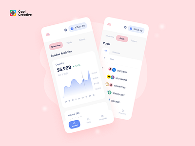 Sundae - Defi Mobile App Design Concept app design blockchain capi chart creative crypto defi design market mobile mobileapp pink tranding ui