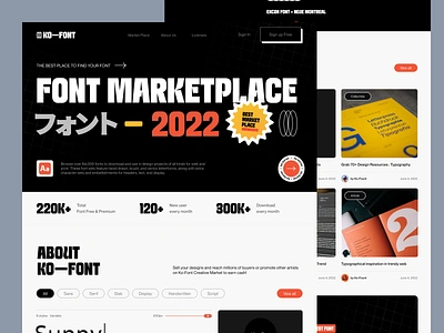 Ko-Font - Font Marketplace big type clean design e commerce exploration fun hero exploration landing page landingpage marketplace swiss design typography ui ui design ui ux website