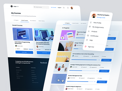 My Courses Page 2022 black footer clean in progress courses lms builder lms course page my course saved ui ux web design