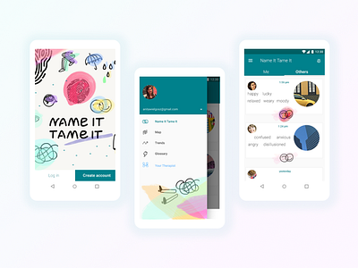 Name It Tame It - Mobile App Design - UI and Branding Design application branding design edtech edutech emotion graphic design icon illustration learning logo mindfulness mobile mood ui ux web