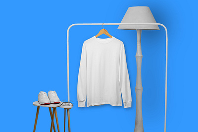 White longsleeve t shirt creative display apparel background blank clothes clothing cotton creative display fashion floating front hanger isolated longsleeve shirt t shirt tee view white