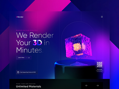 GRender - 3D Rendering landing page 3d 3d design animation cinema 4d clean colorful graphic design header inspiration interface landing page motion graphics render trends ui uiux ux web web design website