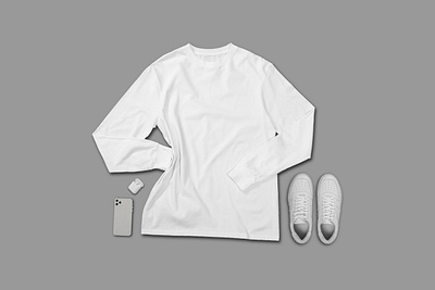 White longsleeve t shirt flatlay concept isolated longsleeve top