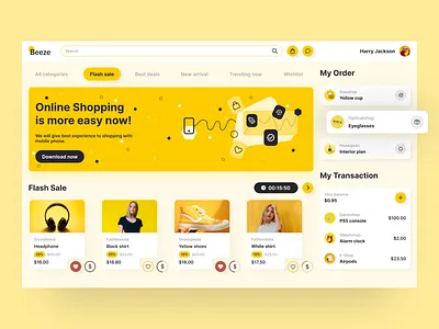 Beeze - Dashboard app bee catalog dashboard design e commerce homepage landingpage marketplace shop shopping store ui ui design ux web web design webdesign website yellow