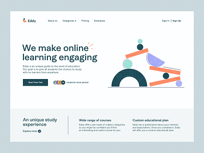 Eddy – EdTech Platform Hero branding course design e learning edtech geometry graphic design hero herosection homepage illustration interface logo product design shapes typography ui unikorns ux