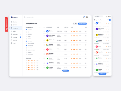 Dashboard List Companies companies dashboard design e commerce inspiration list menu minimal table tokopedia