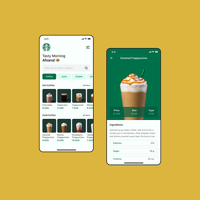 Starbucks Drink Menu App - Daily UI 043 app concept dailyui dailyui043 design designer mobile ui