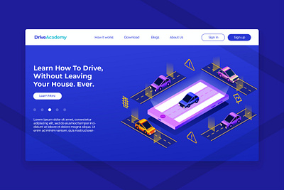 Driving School - Banner & Landing Page app banner branding concept design development driving driving school graphic design landing launch process school technology ui ui design ux ux design webapp website