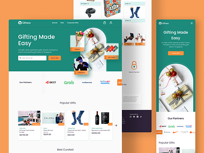 Gift Store Landing Page design idea ecommerce gift gifting green landing page mobile web orange responsive web ui ui design user interface web design website