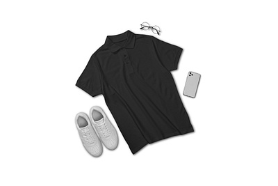 Black poloshirt top view flat lay collar polo