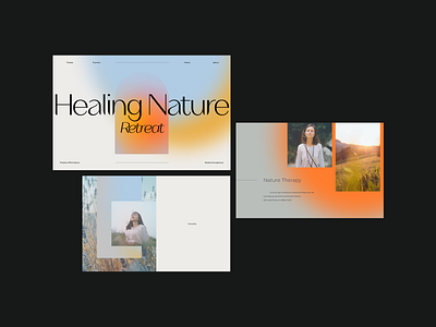 Healing Retreat Design Exploration 01 aesthetic branding concept delicate design digital design experimental exploration feminine figma gradient graphic design healing layout retreat typography ui visual design web website