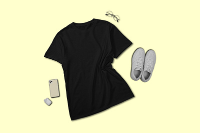 Black t shirt flat lay concept sleeve