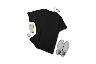 Black t shirt flat lay concept sleeve