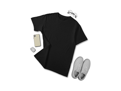 Black t shirt flat lay concept sleeve