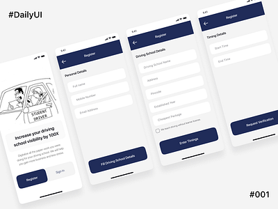 Driving school onboarding screens dailyui design ui uidesign ux