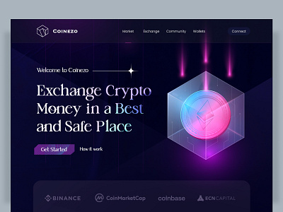 Crypto - Landing page 2020 acechallenge bank branding coin color cryptocurrency design exchange header illustration logo ui uiux ux wallet