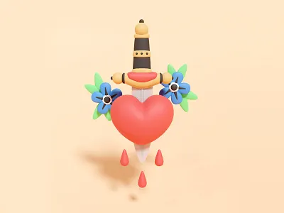 <3 3d 3d art art blender blood dagger design flowers heart icon illustration knife logo tattoo traditional