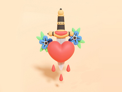 <3 3d 3d art art blender blood dagger design flowers heart icon illustration knife logo tattoo traditional