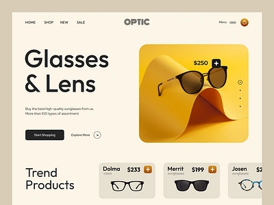 Optic - Glasses & Lens Store creative ecom ecommerce glasses interface landing page lens online store products shop shopify shopify store store sunglasses ui vision web design website