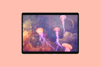 Galactic Jellyfish adobe photoshop background galactic galaxy ipad jellyfish moon night sky peach photoshop star stars sun surface pro tablet wallpaper