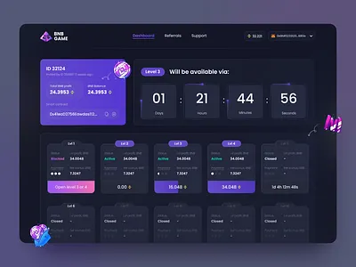 Dashboard - BNB Game app blockchain bnb cryptocurrency dapp dashboard design earn game illustration interface meta nft trend ui uidesign ux web3 webdesign website