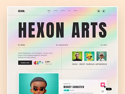 NFT Marketplace Website - UI Design crypto cryptocurrency defi design digital art ethereum header hexon home page landing page nft template trending ui ux web design