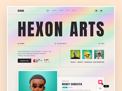 NFT Marketplace Website - UI Design crypto cryptocurrency defi design digital art ethereum header hexon home page landing page nft template trending ui ux web design