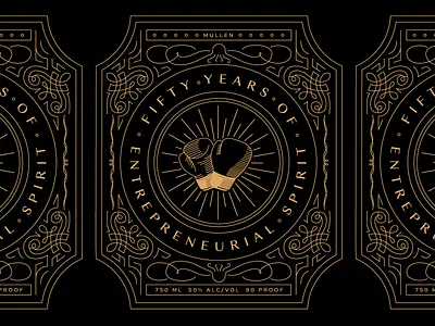 Mullen 50 Bottle Design bottle design branding design drink flat illustration graphic design logo packaging design