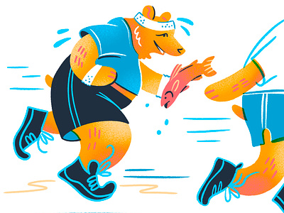 Bear at the Salmon Run bear book illustration draw drawing editorial editorial illustration illustration jogging joke book jordan kay kids book limited color overprint salmon sketch texture