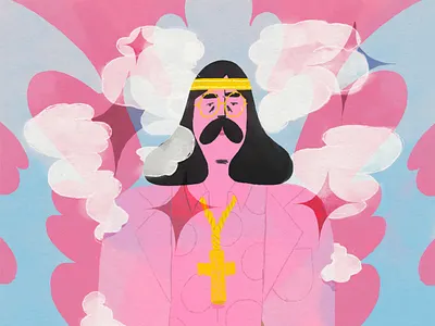 Televangelist 2d 2d animation 2d illustration 60s animation character design design illustration illustrator louis wes motion design motion graphics pink portrait procreate puff sketch smoke style frame televangelist