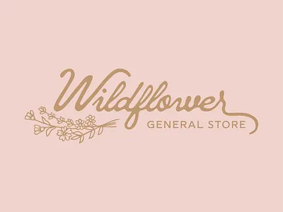 Wildflower General Store cursivefont feminine femininelogo floral florallogo floraltype flower flowerlogo generalstore giftshop gold goldandpink local logo logodesign naturelogo smallbusiness typelogo wildflower wordlogo