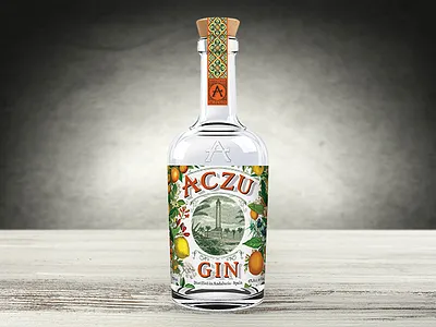 Aczu Gin packaging design bottle brand identity gin illustration logo packaging design spirits