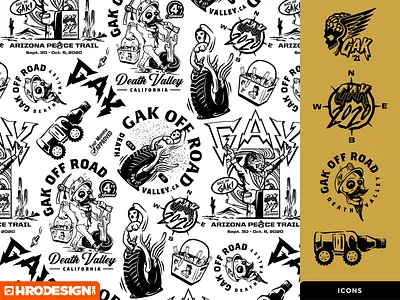 GAK OFF ROAD badge branding design illustration logo retro vector