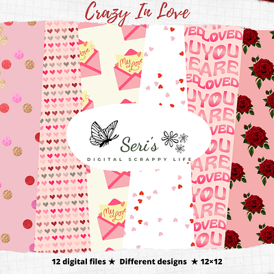 Valentine Digital Patterns and elements Full kit 3d animation branding cardmaking graphic design illustration logo love elements motion graphics patterns scrapbook papers ui valentine valentine papers vector