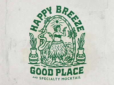Happy Breeze angonmangsa badge badgedesign badges beach brand branding design graphicdesign hand drawn hawaii hula hulagirl illustration logo merch streetwear tshirt vacation vector